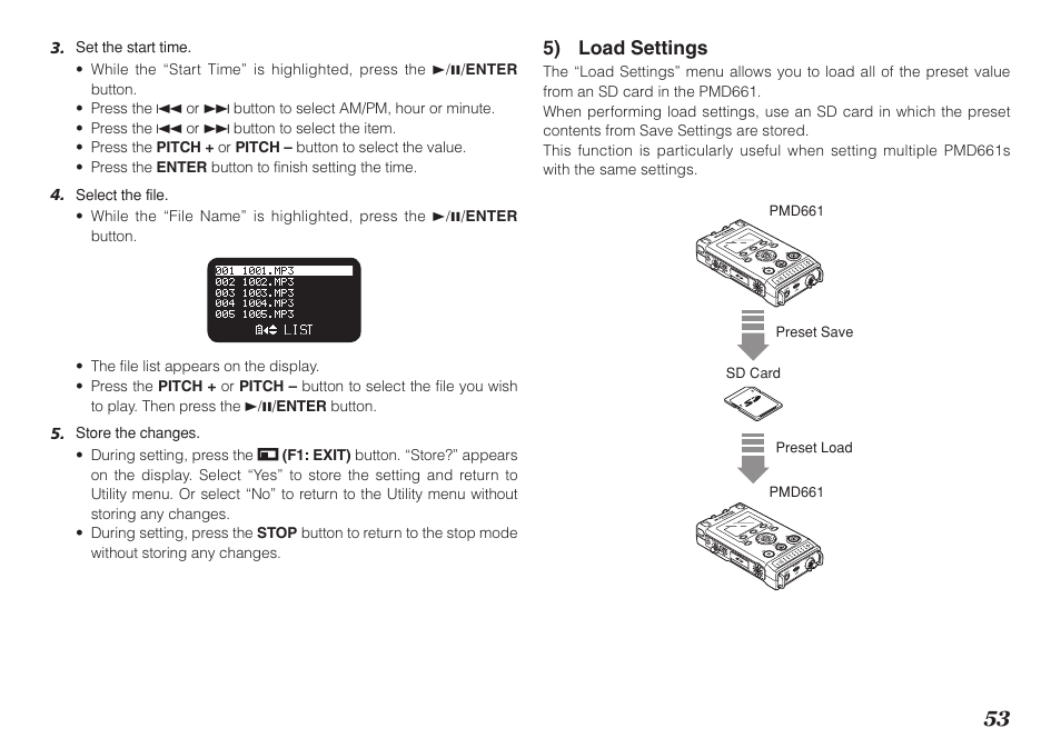 5) load settings | Marantz Professional PMD661 User Manual | Page 62 / 76