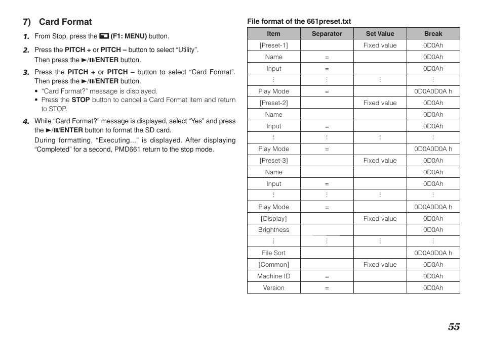 7) card format | Marantz Professional PMD661 User Manual | Page 64 / 76