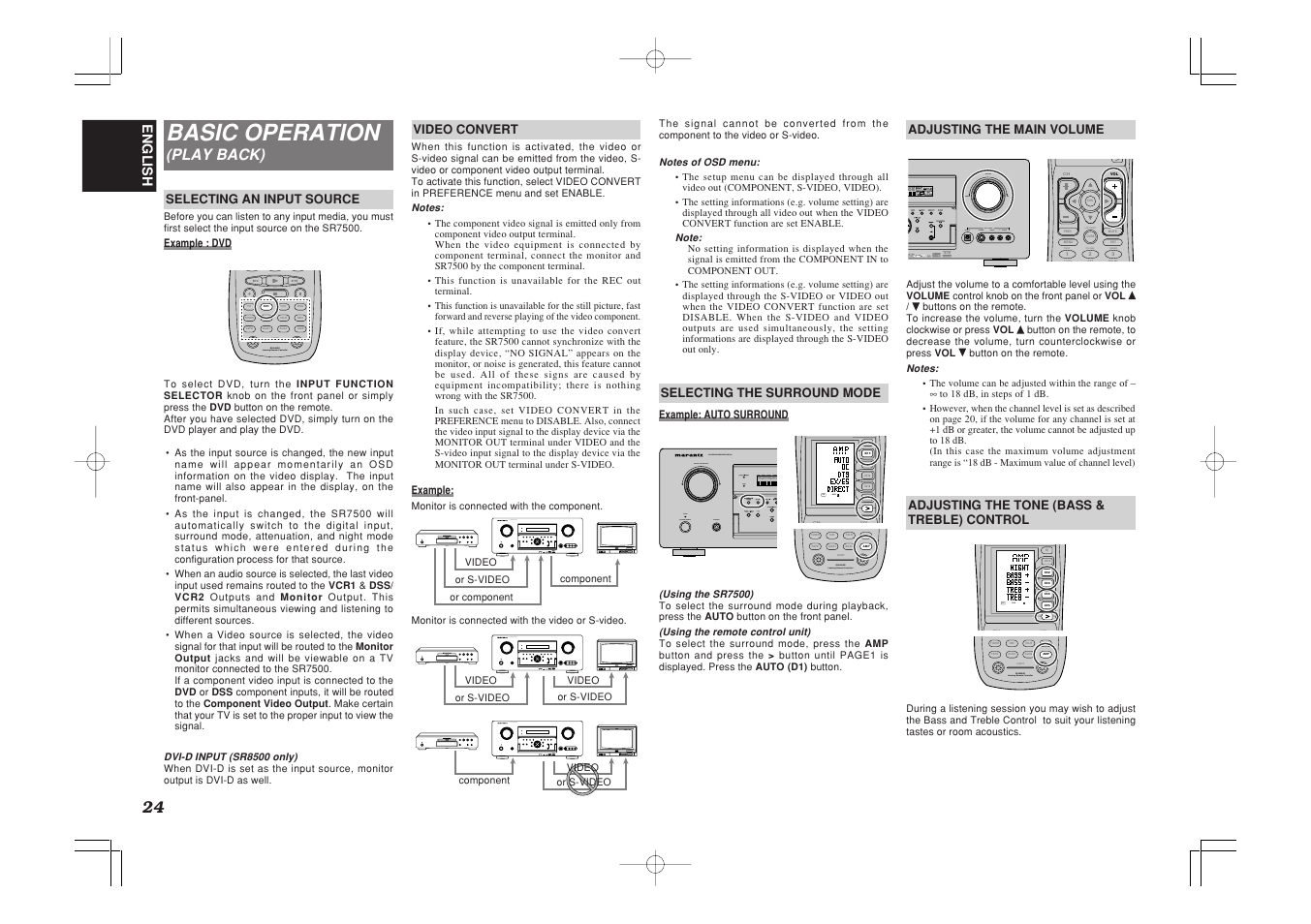 Basic operation, D1 d3 d5, Test ch.sel lip.sync surr 7 1ch att spk-ab | Av surround receiver sr7500 enter | Marantz SR7500 User Manual | Page 28 / 58