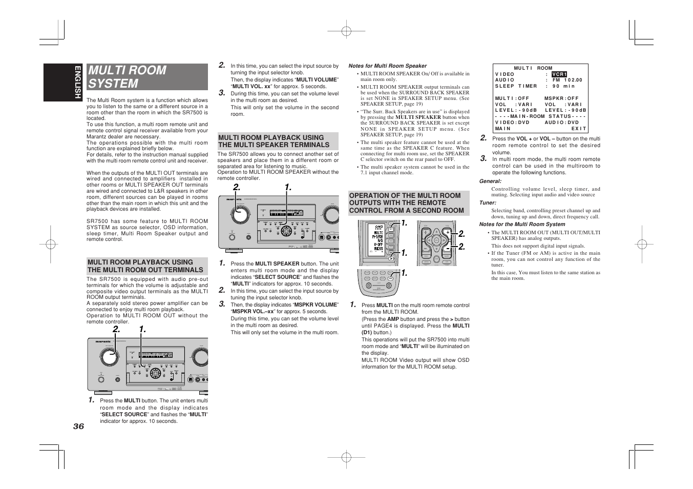 Multi room system, Use page 4, Test ch.sel surr | Marantz SR7500 User Manual | Page 40 / 58
