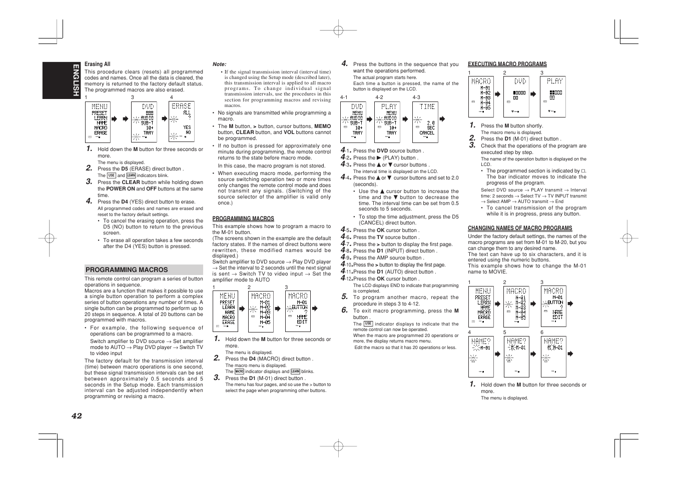 Learn use page, Use page, Learn macro page | Macro page, Name macro page | Marantz SR7500 User Manual | Page 46 / 58