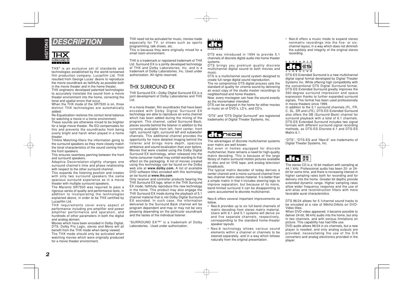 Description | Marantz SR7500 User Manual | Page 6 / 58