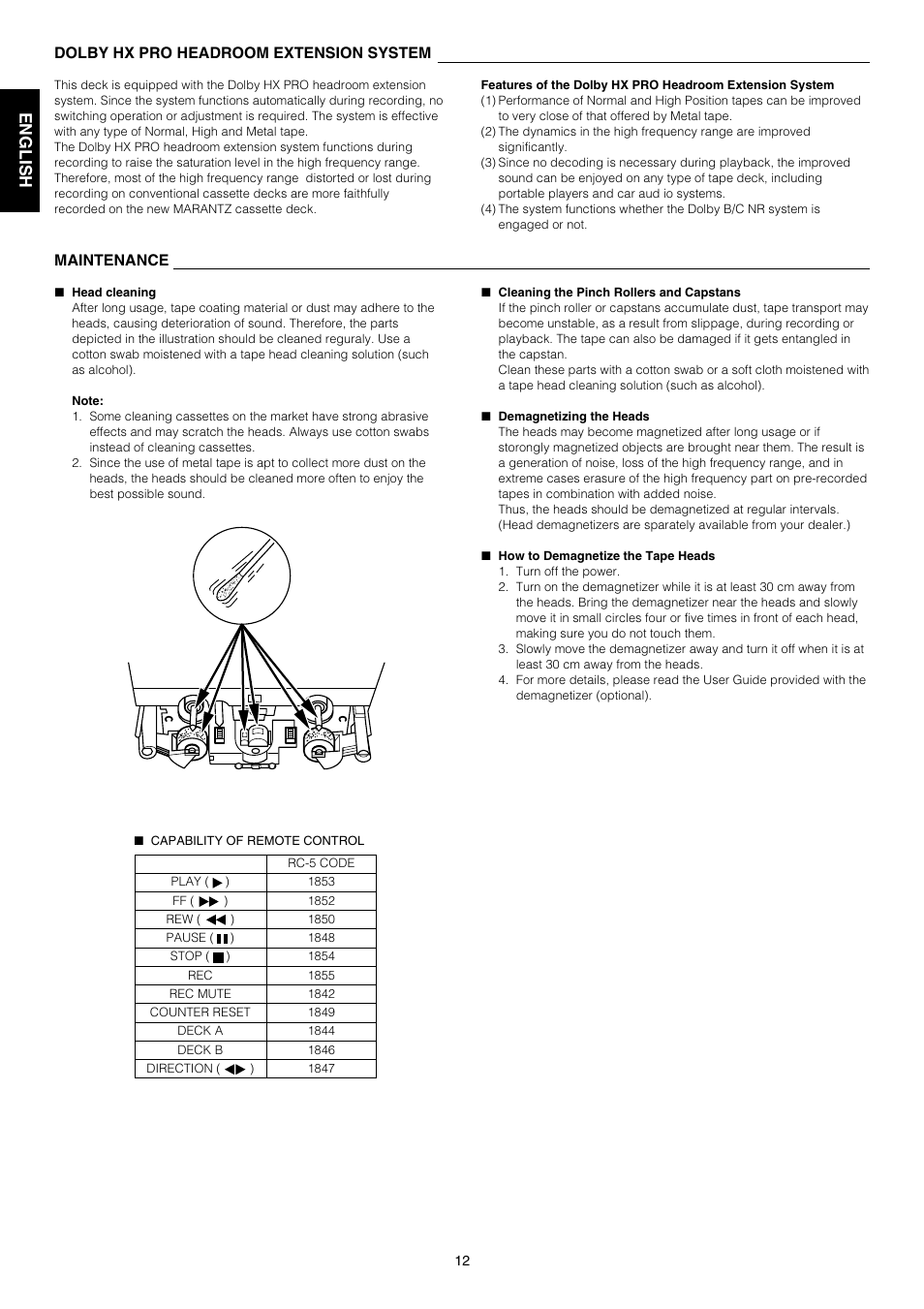 English français, Dolby hx pro headroom extension system maintenance | Marantz SD4050 User Manual | Page 12 / 15