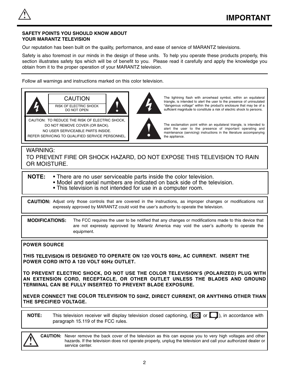 Important, Caution | Marantz DL5500 User Manual | Page 2 / 92