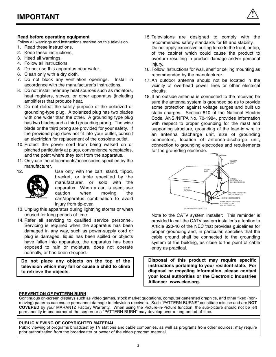 Important | Marantz DL5500 User Manual | Page 3 / 92