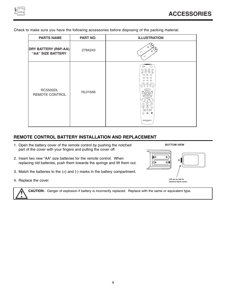 Accessories, Guide/tv, Guide/tv info vcr p lus+ svcs guide/tv sc hd | Vid1 vid2 vid3, Bottom view | Marantz DL5500 User Manual | Page 4 / 92