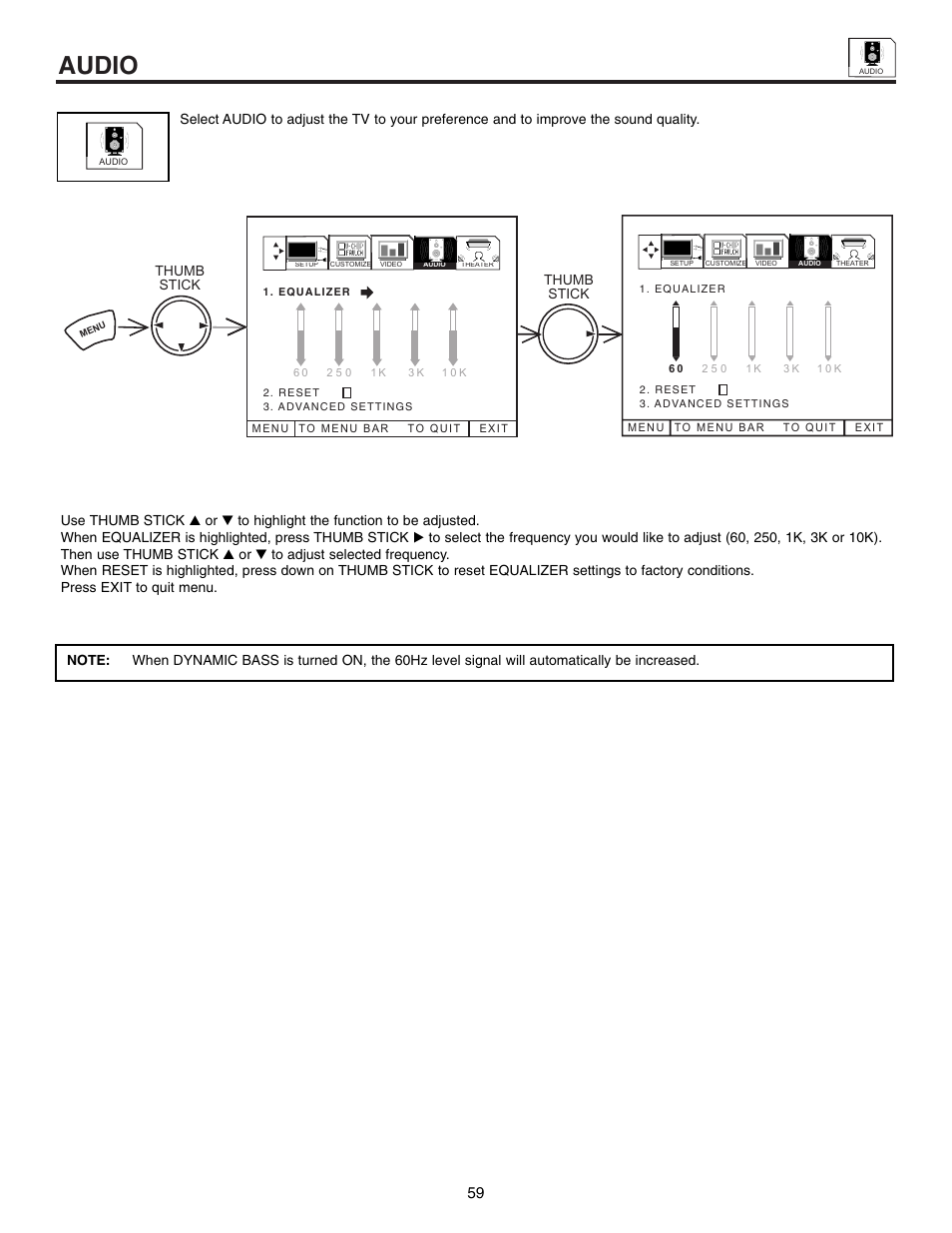 Audio, Thumb stick thumb stick | Marantz DL5500 User Manual | Page 59 / 92