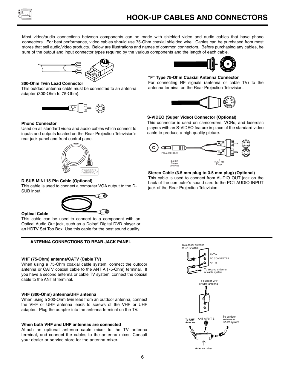 Hook-up cables and connectors | Marantz DL5500 User Manual | Page 6 / 92