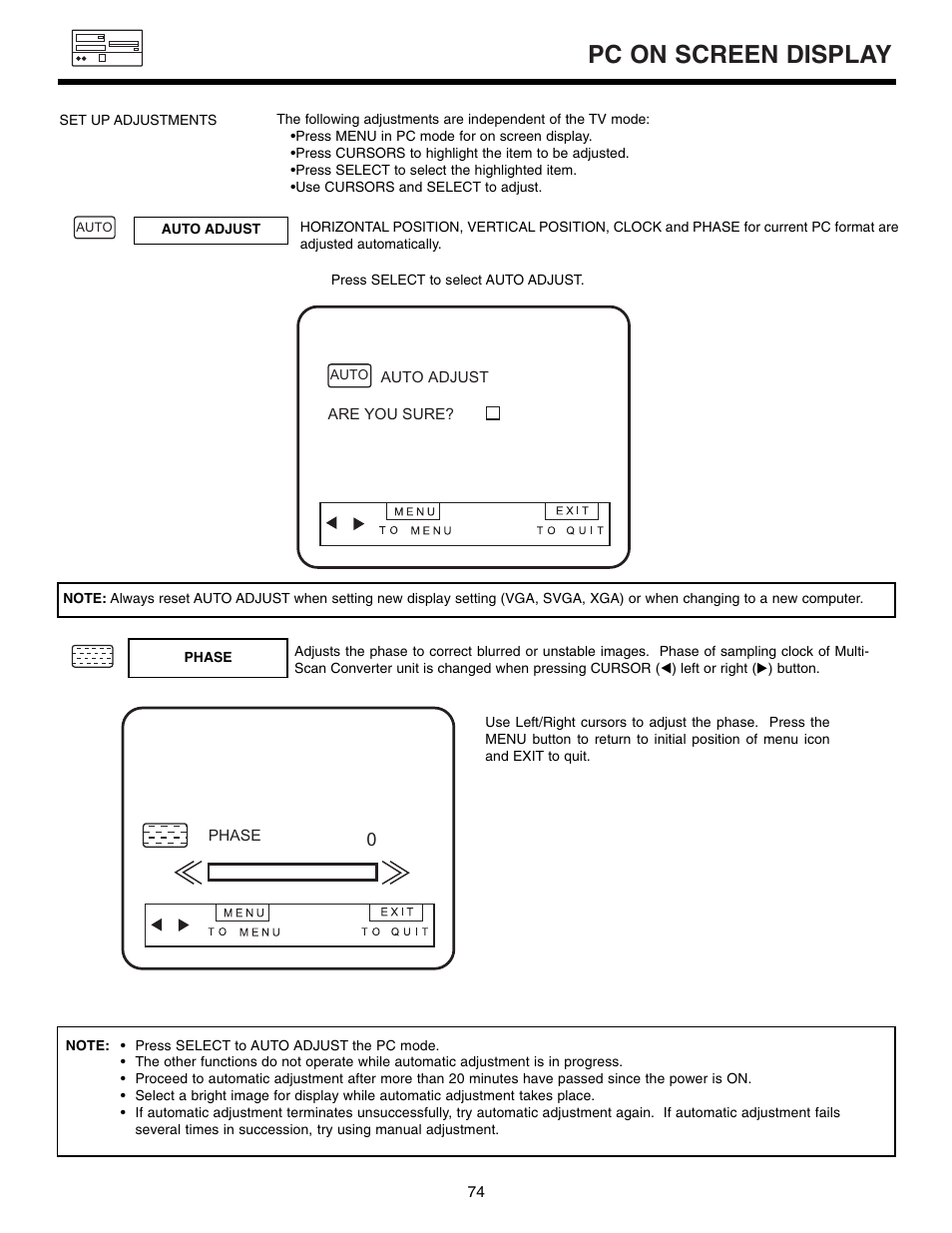 Pc on screen display | Marantz DL5500 User Manual | Page 74 / 92