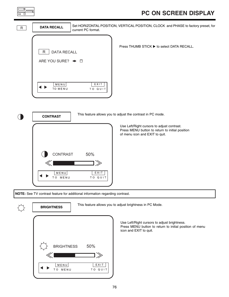 Pc on screen display | Marantz DL5500 User Manual | Page 76 / 92