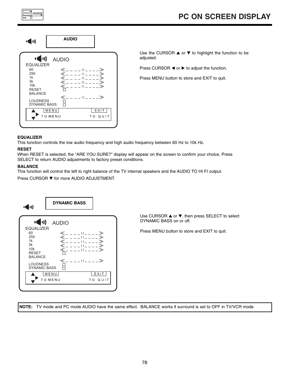 Pc on screen display | Marantz DL5500 User Manual | Page 78 / 92