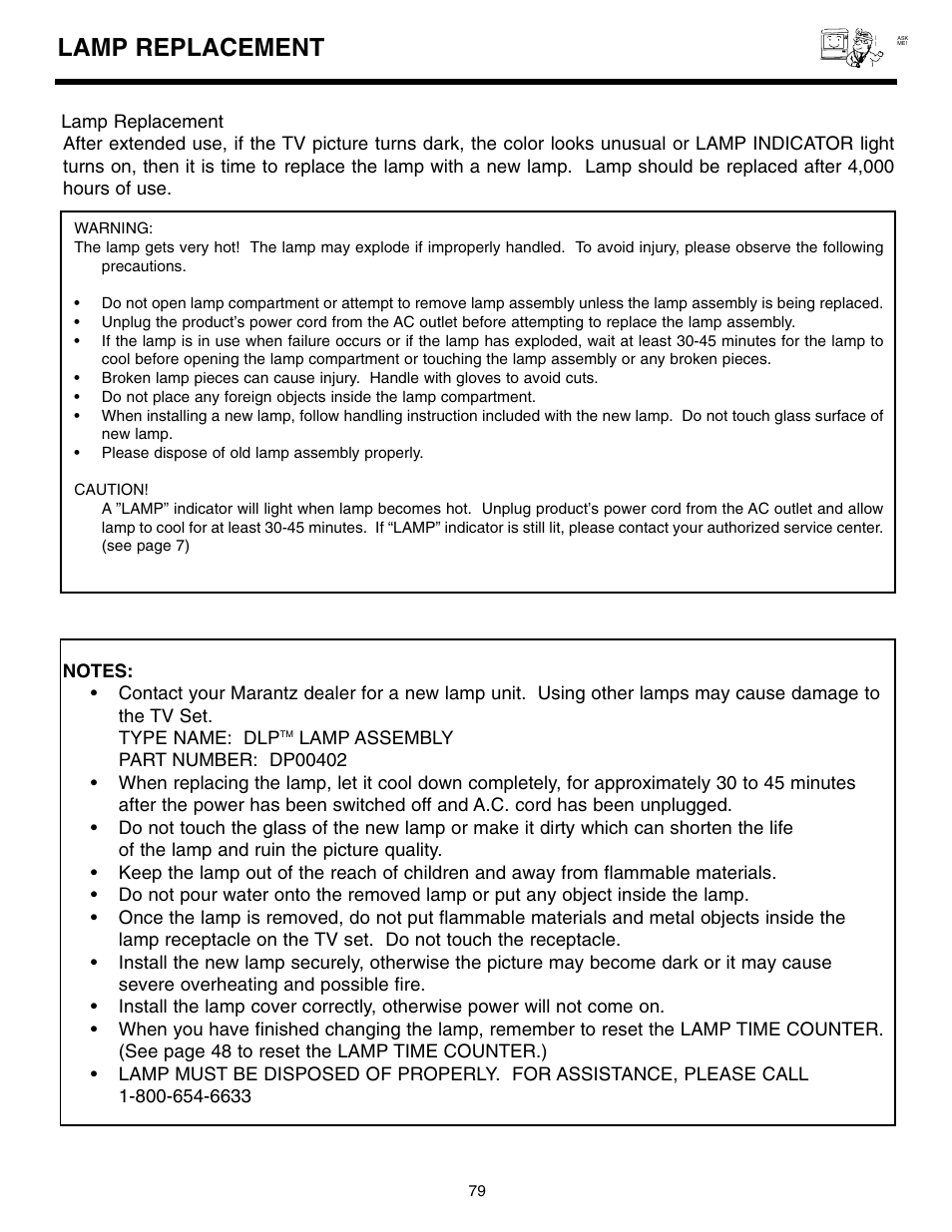 Lamp replacement | Marantz DL5500 User Manual | Page 79 / 92