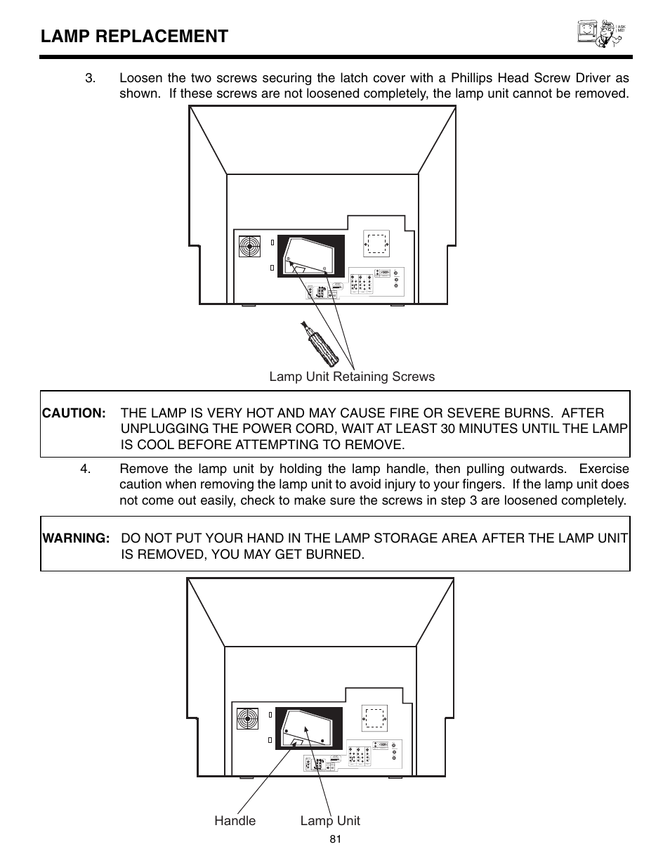 Lamp replacement | Marantz DL5500 User Manual | Page 81 / 92