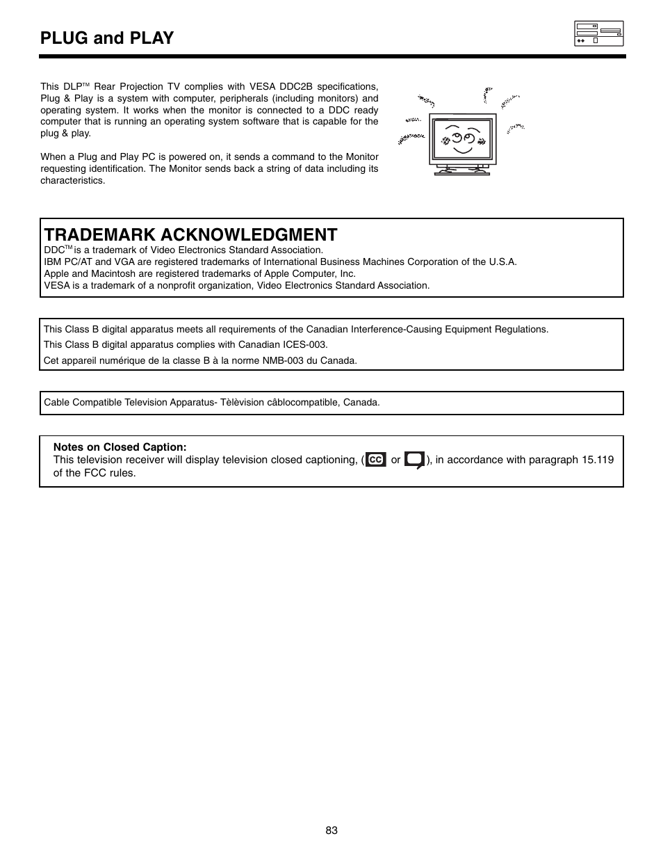 Plug and play, Trademark acknowledgment | Marantz DL5500 User Manual | Page 83 / 92