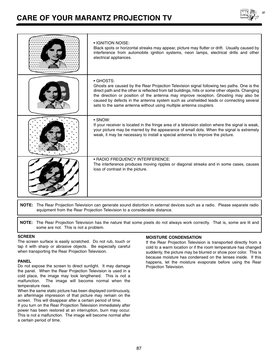 Care of your marantz projection tv | Marantz DL5500 User Manual | Page 87 / 92