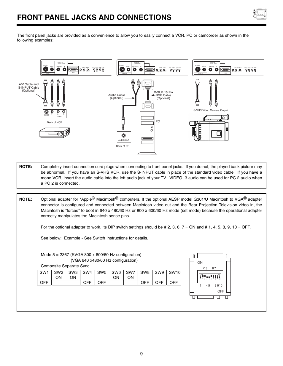 Front panel jacks and connections | Marantz DL5500 User Manual | Page 9 / 92