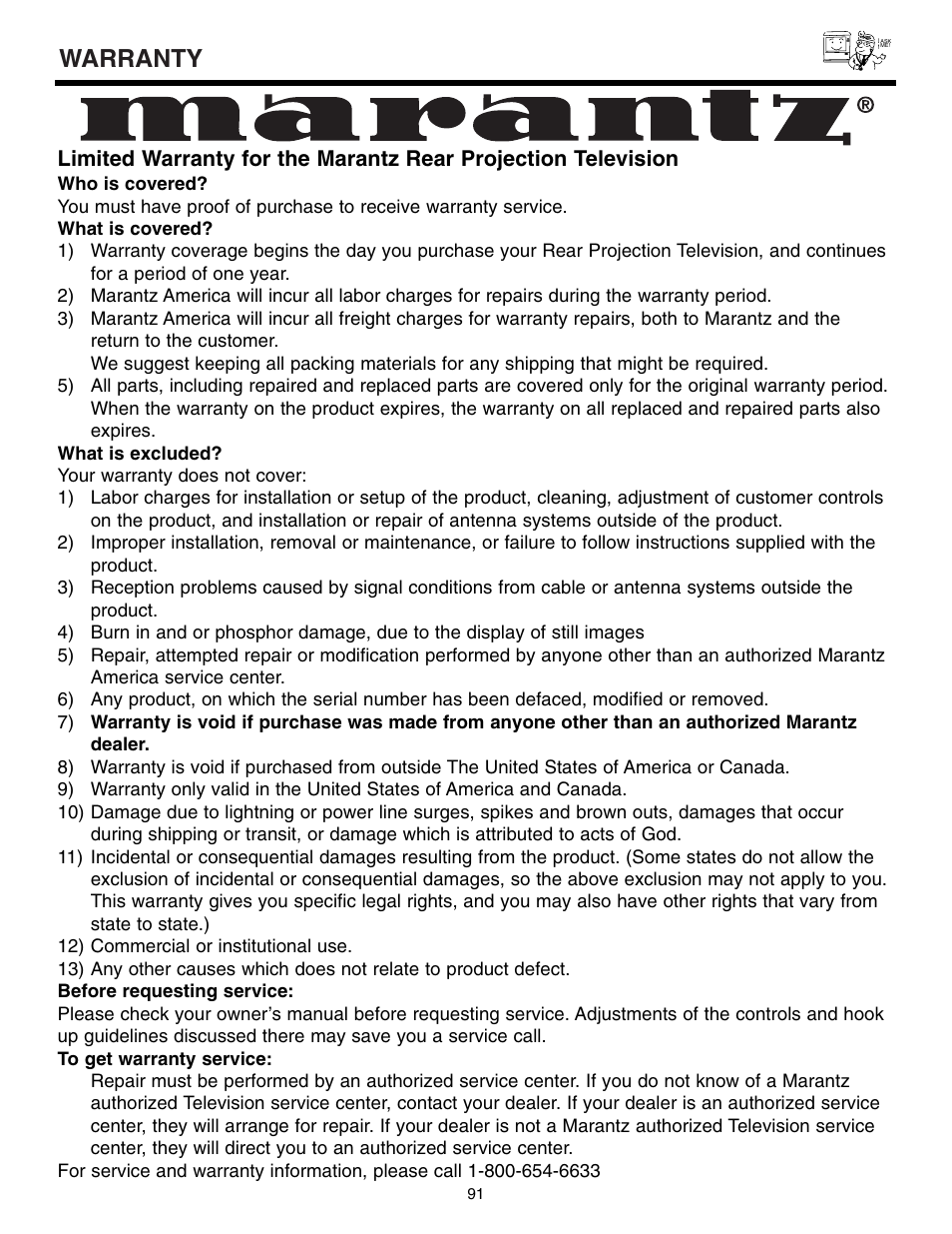 Warranty | Marantz DL5500 User Manual | Page 91 / 92