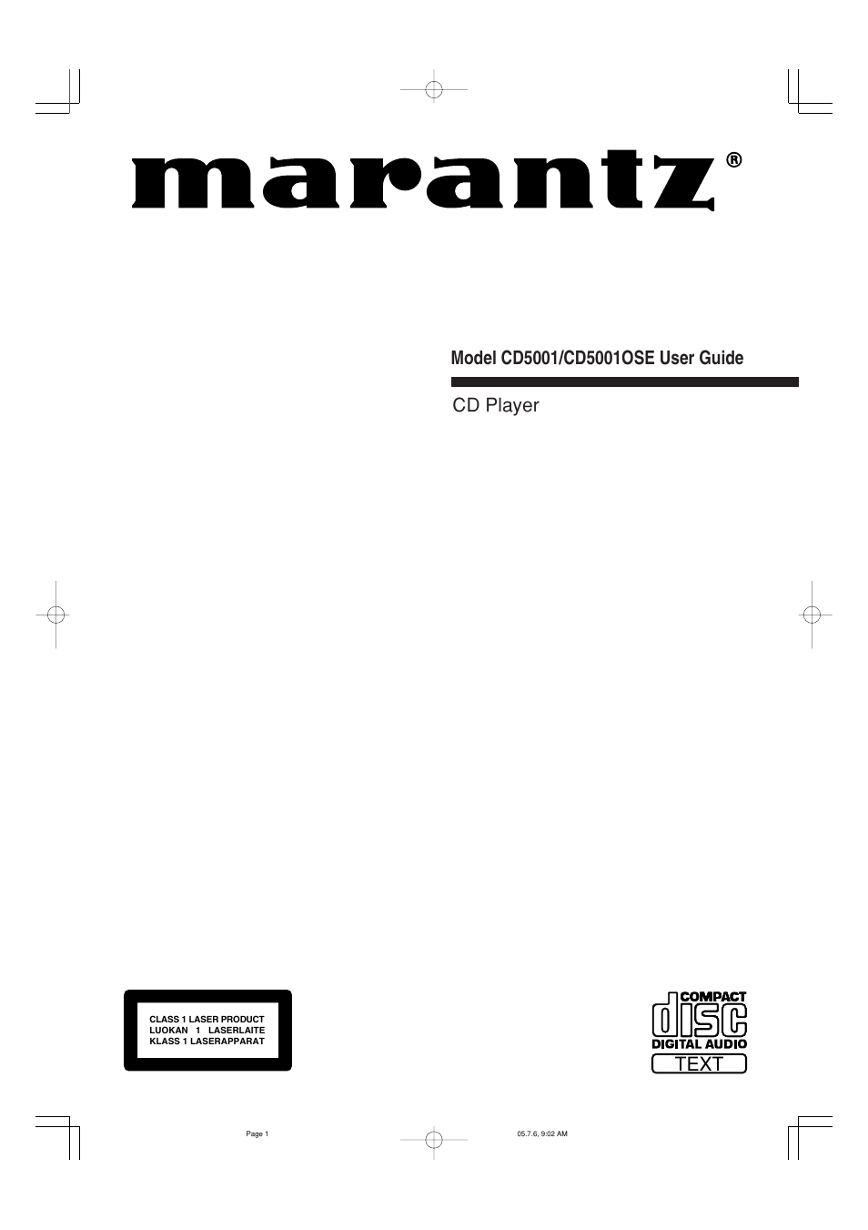 Marantz CD5001 User Manual | 33 pages