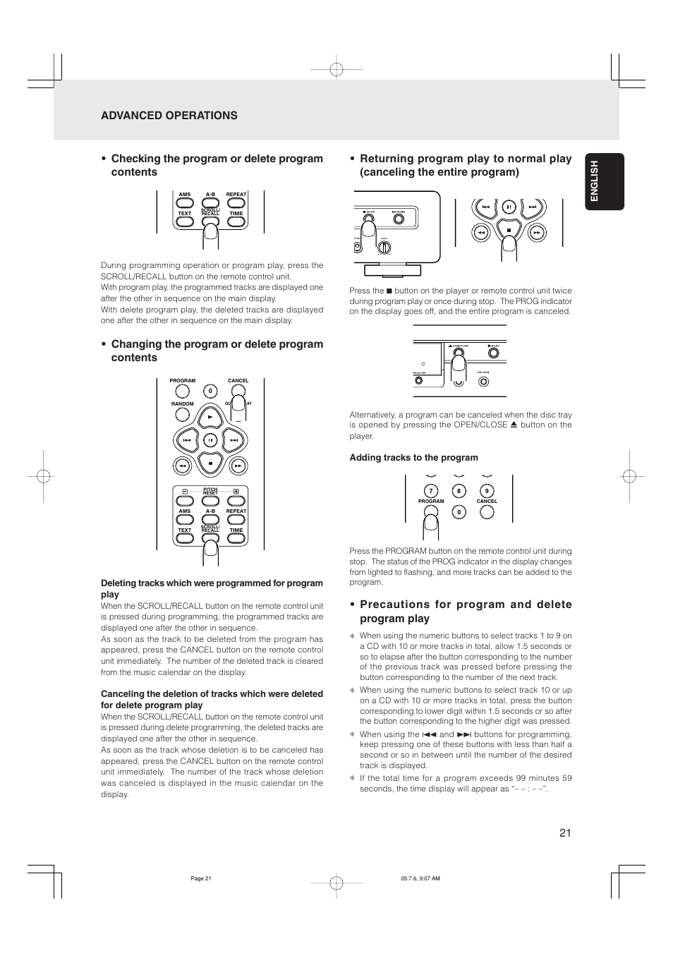 Checking the program or delete program contents, Changing the program or delete program contents, Precautions for program and delete program play | Marantz CD5001 User Manual | Page 25 / 33