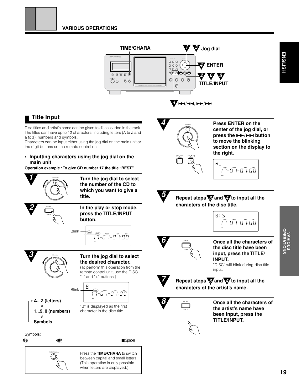 Title input | Marantz CC9100 User Manual | Page 20 / 27