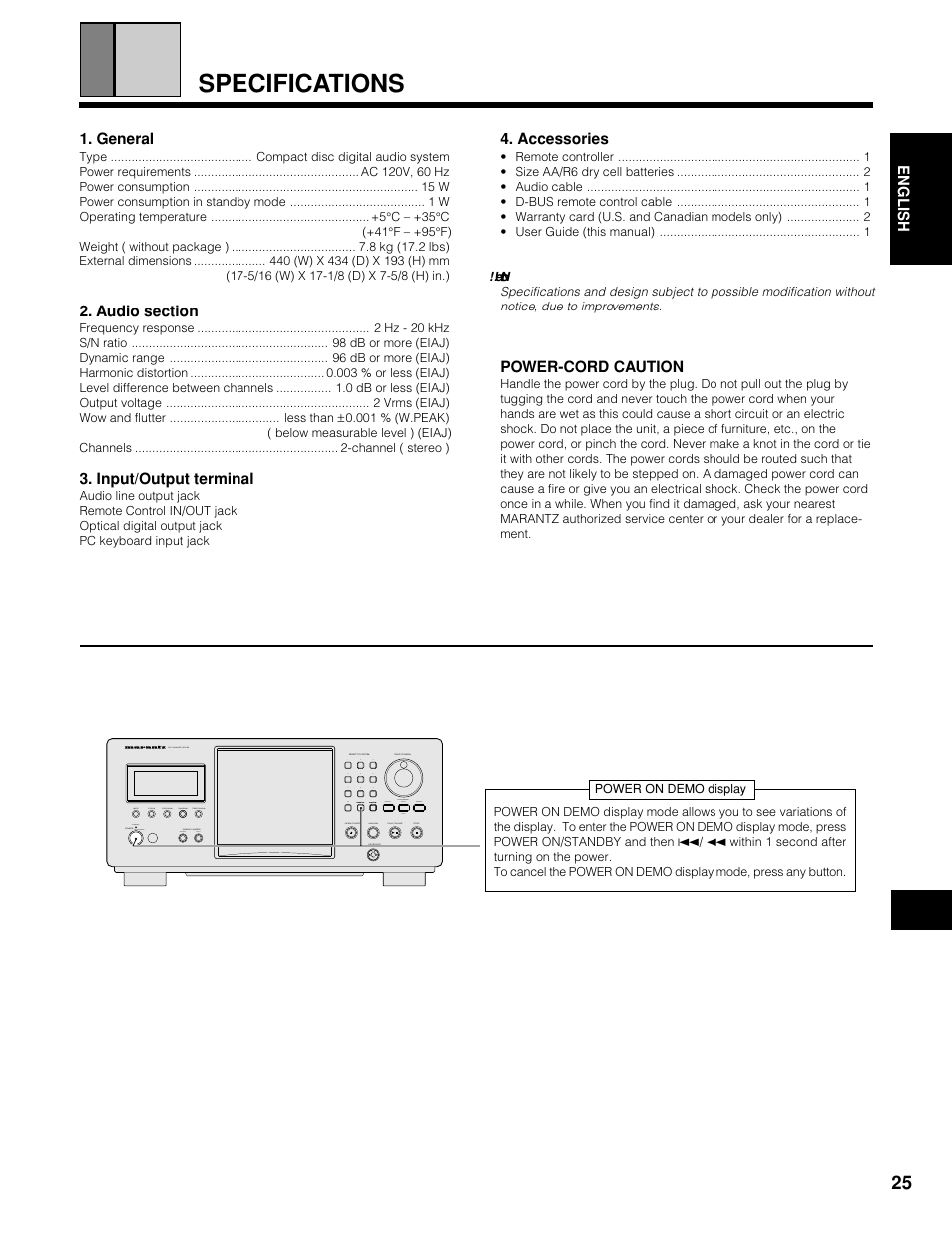 Specifications | Marantz CC9100 User Manual | Page 26 / 27