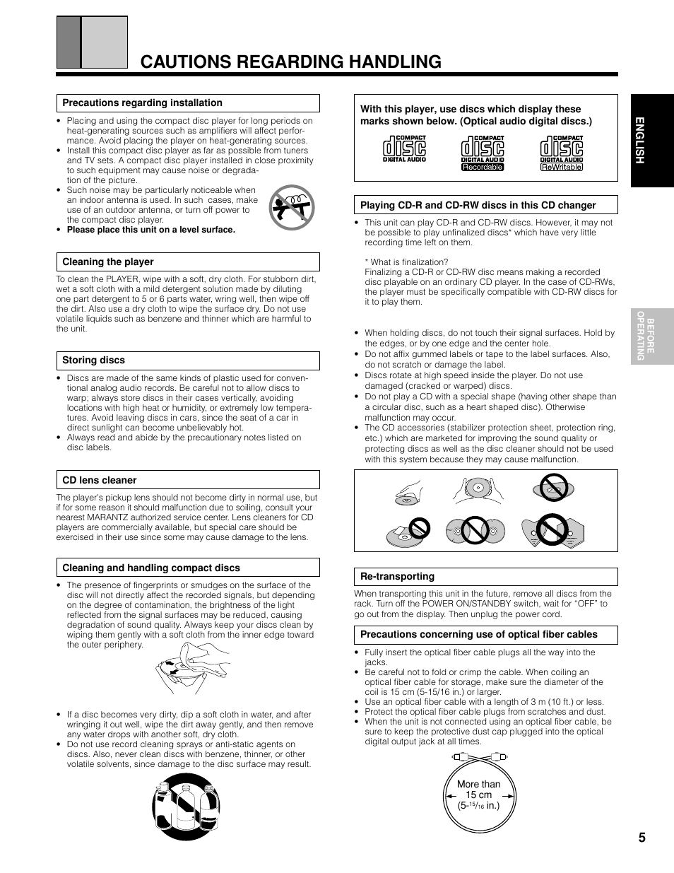 Cautions regarding handling | Marantz CC9100 User Manual | Page 6 / 27