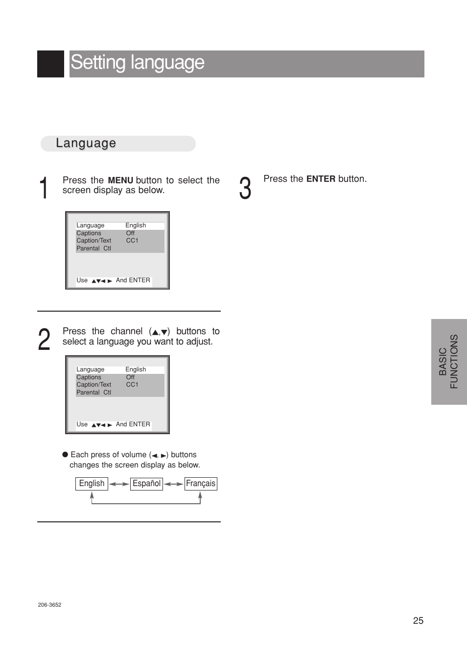 Setting language, Language | Marantz LC1500 User Manual | Page 25 / 48