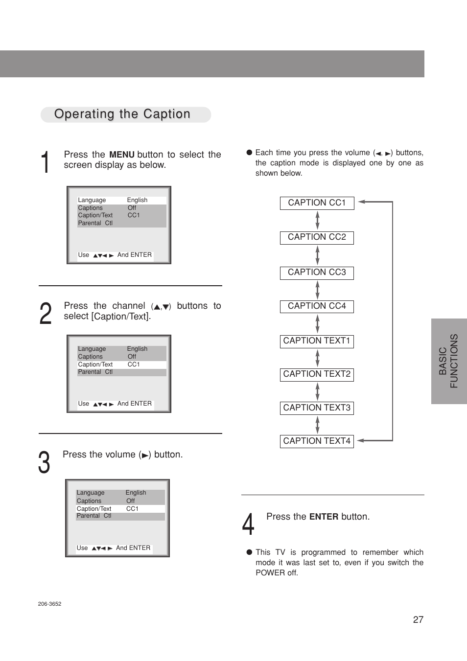 Oper, Oper ating the caption ating the caption | Marantz LC1500 User Manual | Page 27 / 48