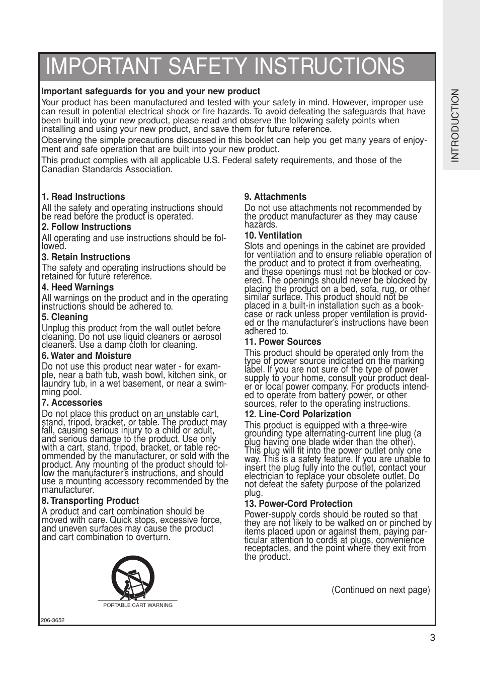 Important safety instructions | Marantz LC1500 User Manual | Page 3 / 48