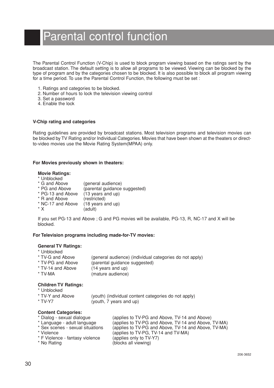 Parental control function | Marantz LC1500 User Manual | Page 30 / 48