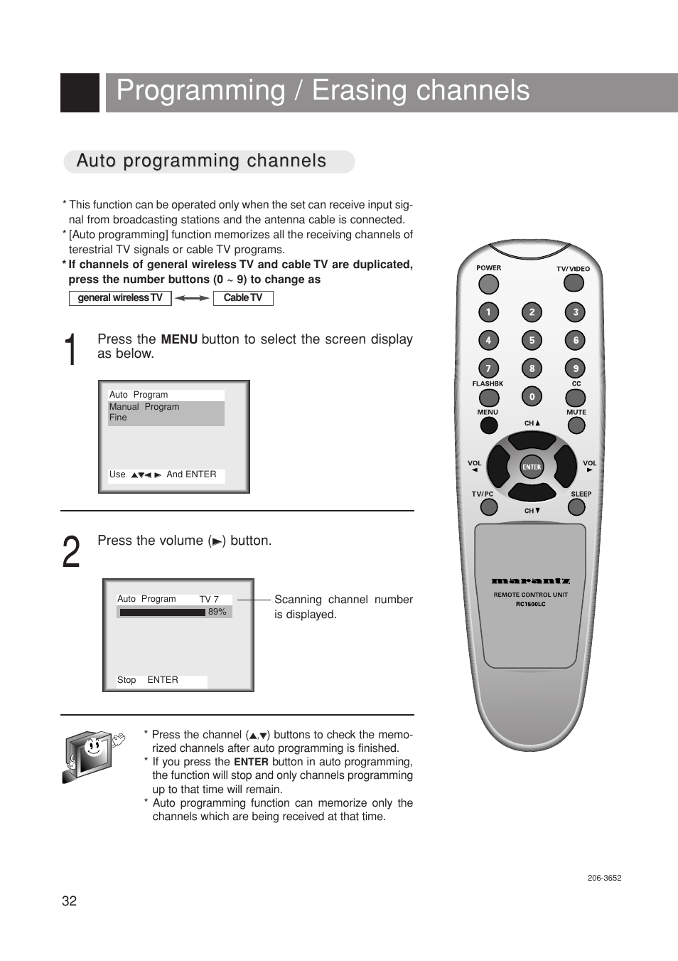 Programming / erasing channels | Marantz LC1500 User Manual | Page 32 / 48