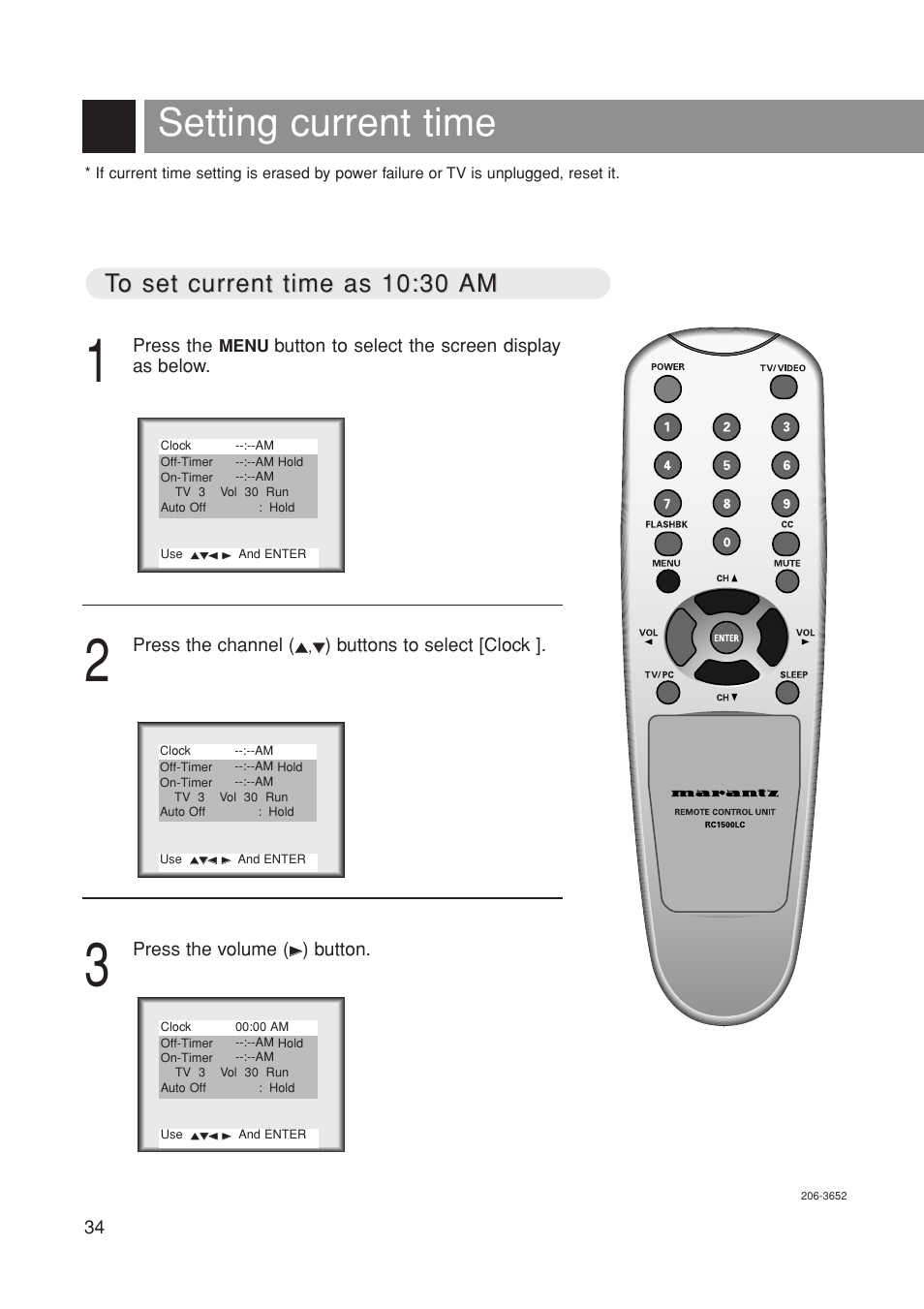 Setting current time | Marantz LC1500 User Manual | Page 34 / 48