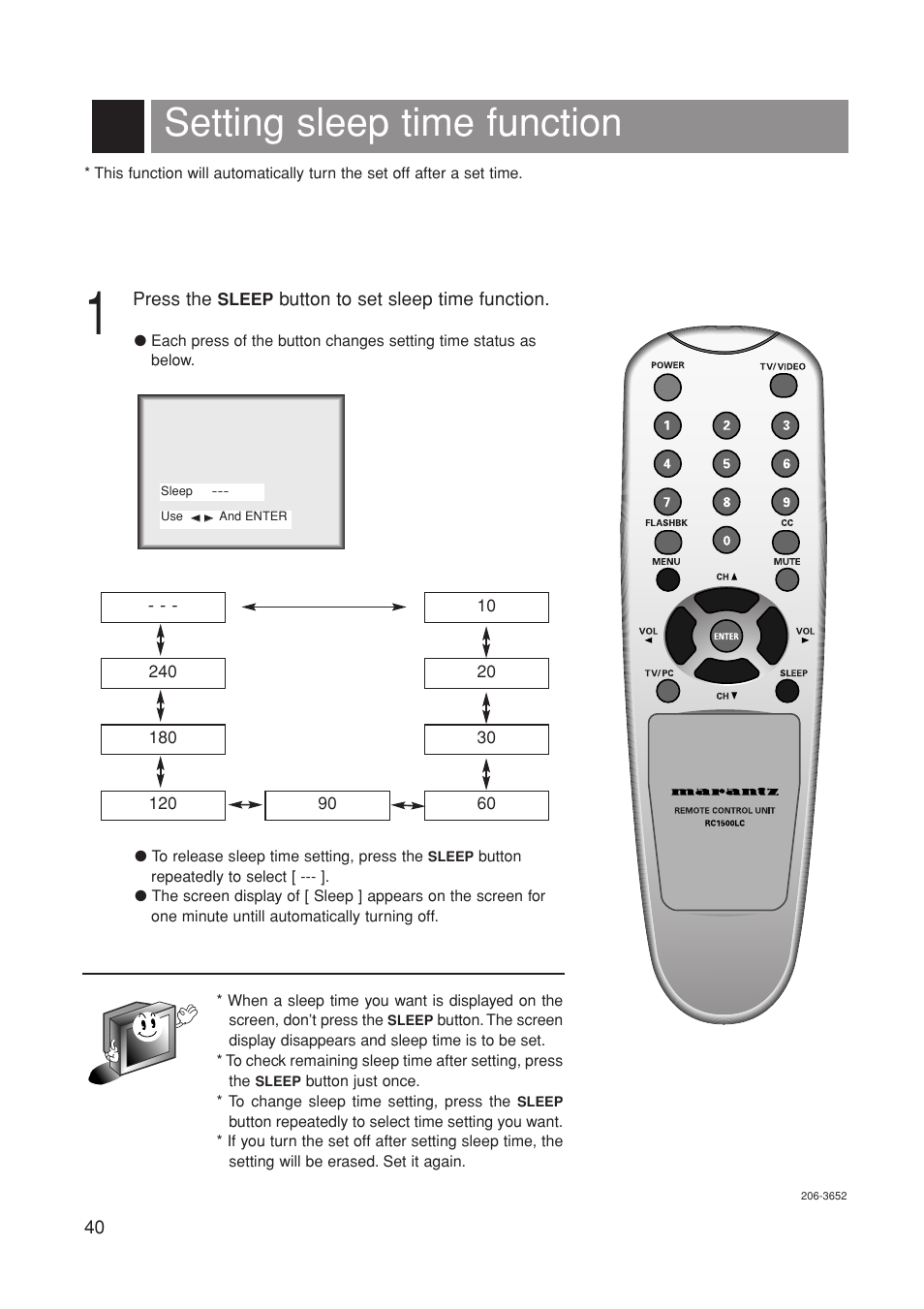 Setting sleep time function | Marantz LC1500 User Manual | Page 40 / 48