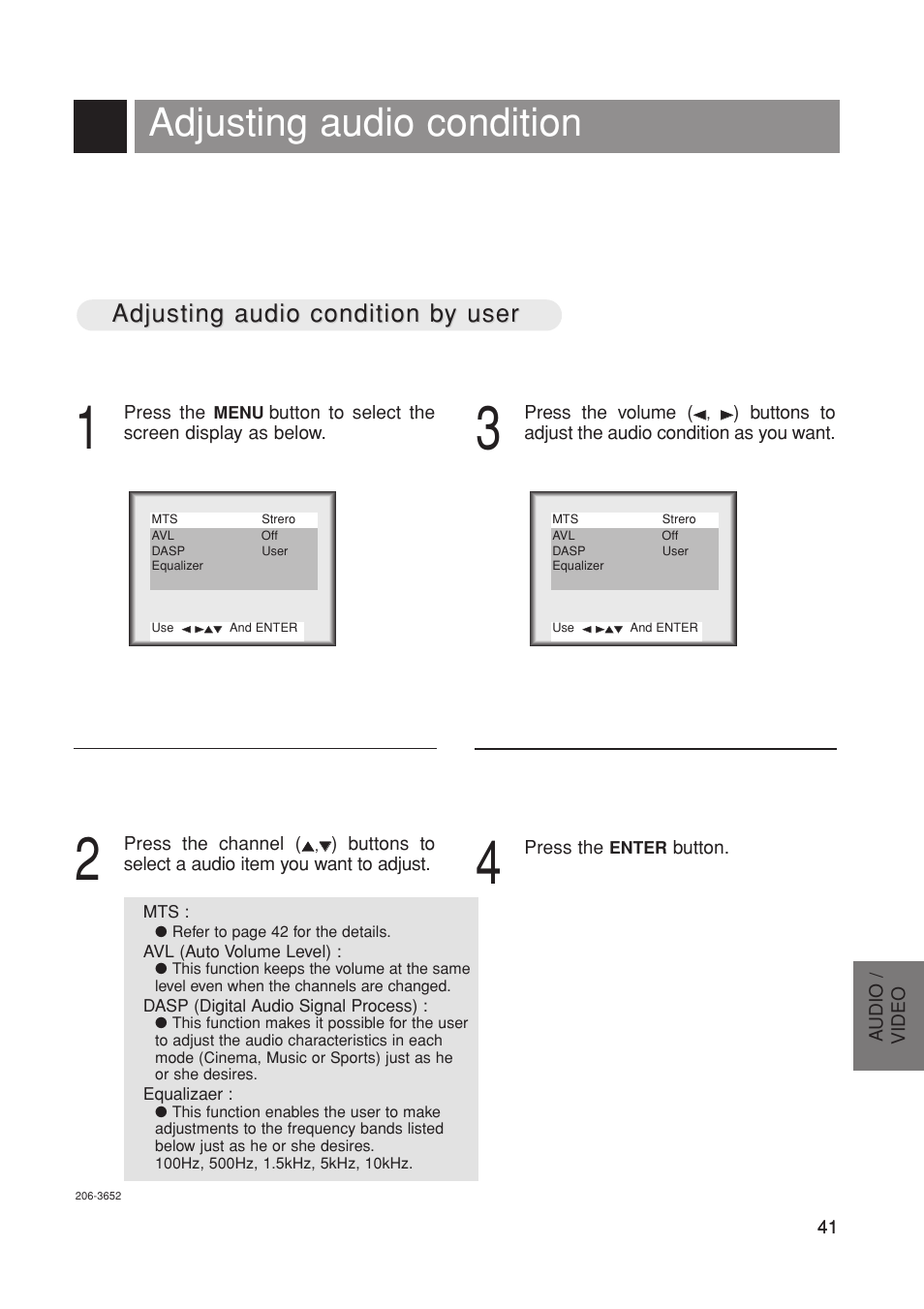 Adjusting audio condition, Adjusting audio condition b, Adjusting audio condition b y user y user | Marantz LC1500 User Manual | Page 41 / 48