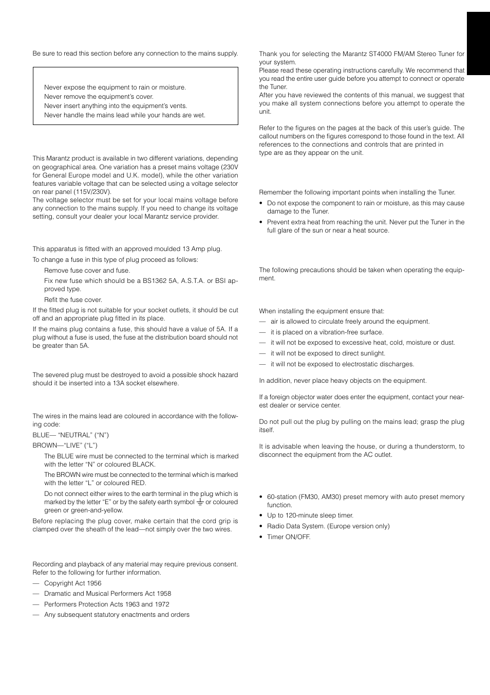Foreword, Introduction, Installation | Precautions, St4000 features | Marantz ST4000 User Manual | Page 2 / 9