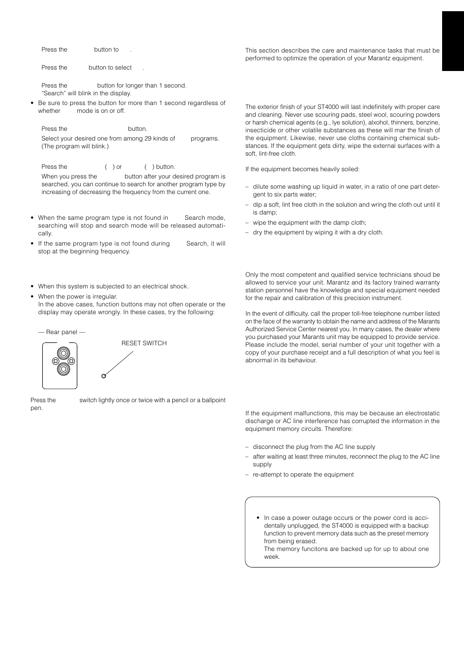 Care and main tenance, Cleaning of equipment external surfaces, Repairs | Troubleshooting | Marantz ST4000 User Manual | Page 6 / 9