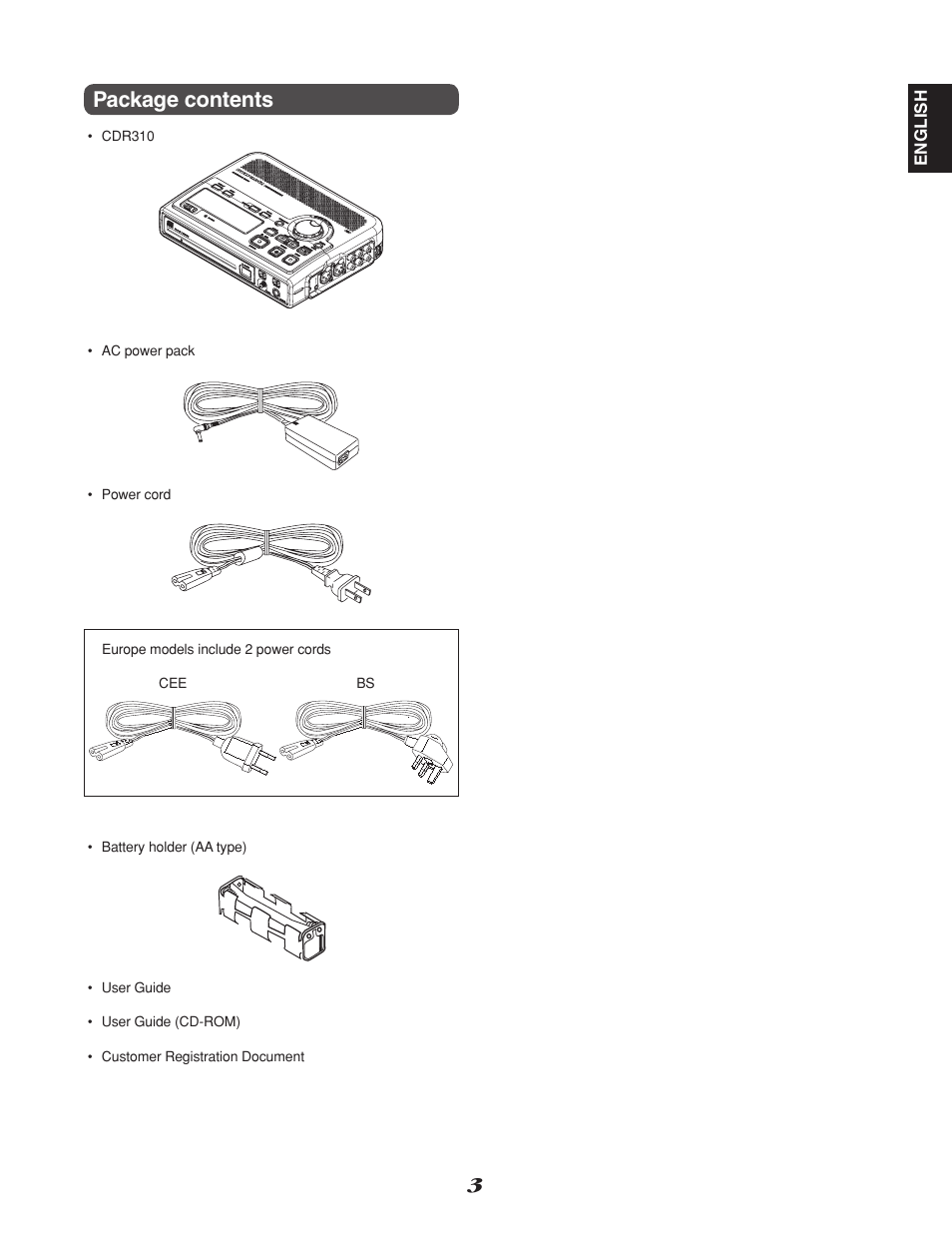 Package contents | Marantz CDR310 User Manual | Page 11 / 59