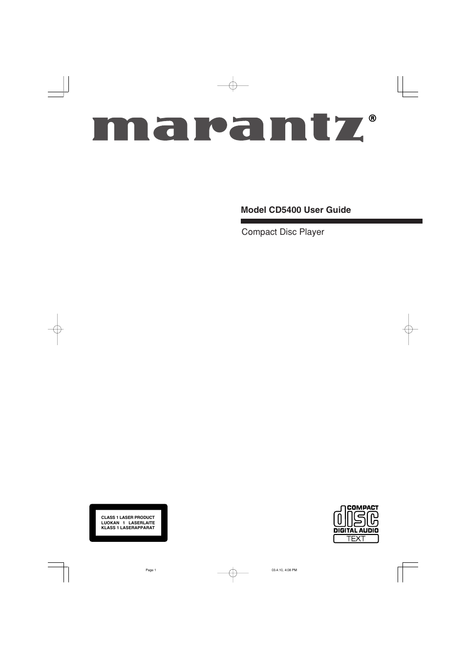 Marantz CD5400 User Manual | 33 pages