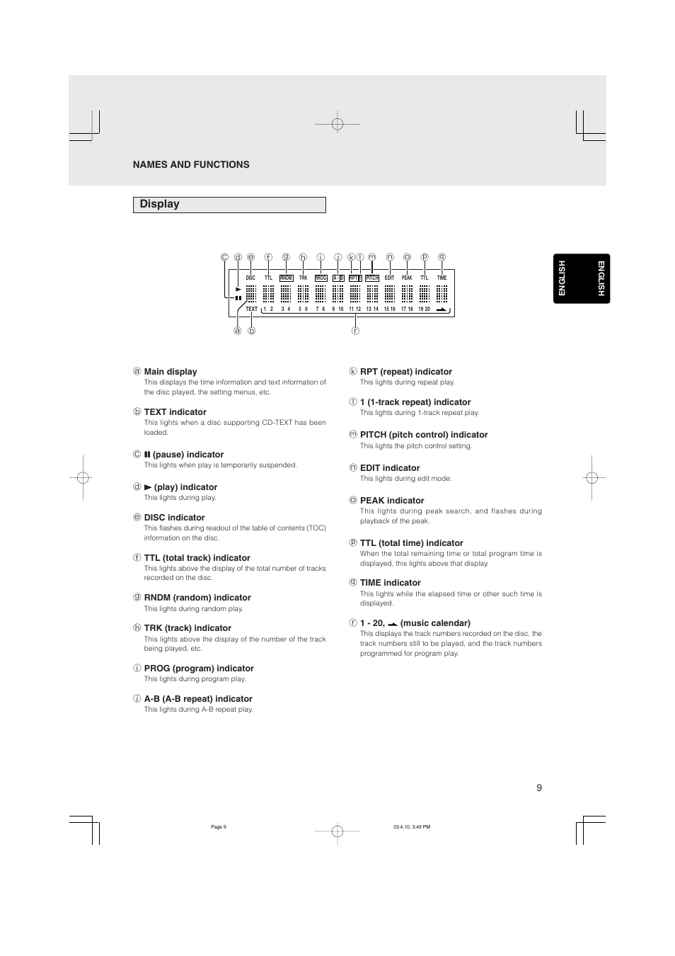 Display | Marantz CD5400 User Manual | Page 13 / 33