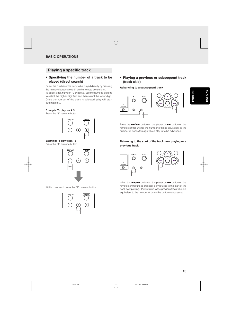 Playing a specific track | Marantz CD5400 User Manual | Page 17 / 33