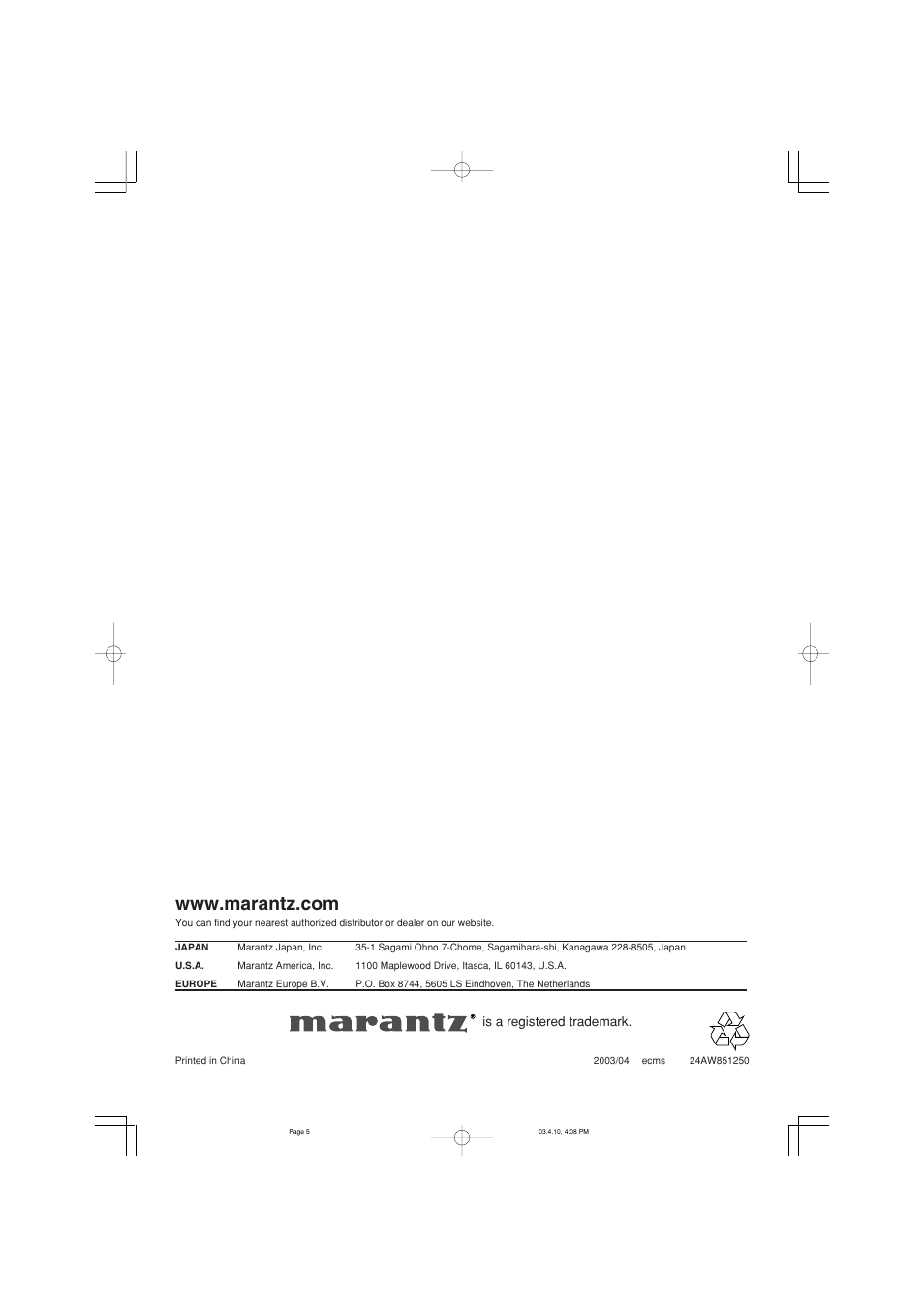 Marantz CD5400 User Manual | Page 33 / 33