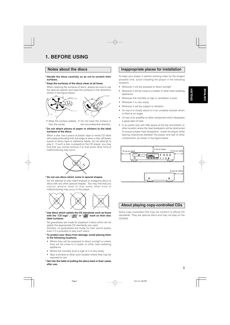 Before using | Marantz CD5400 User Manual | Page 7 / 33