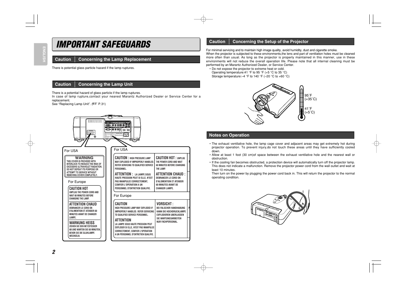 Important safeguards | Marantz Mrantz DLP Projector VP-11S2 User Manual | Page 10 / 47