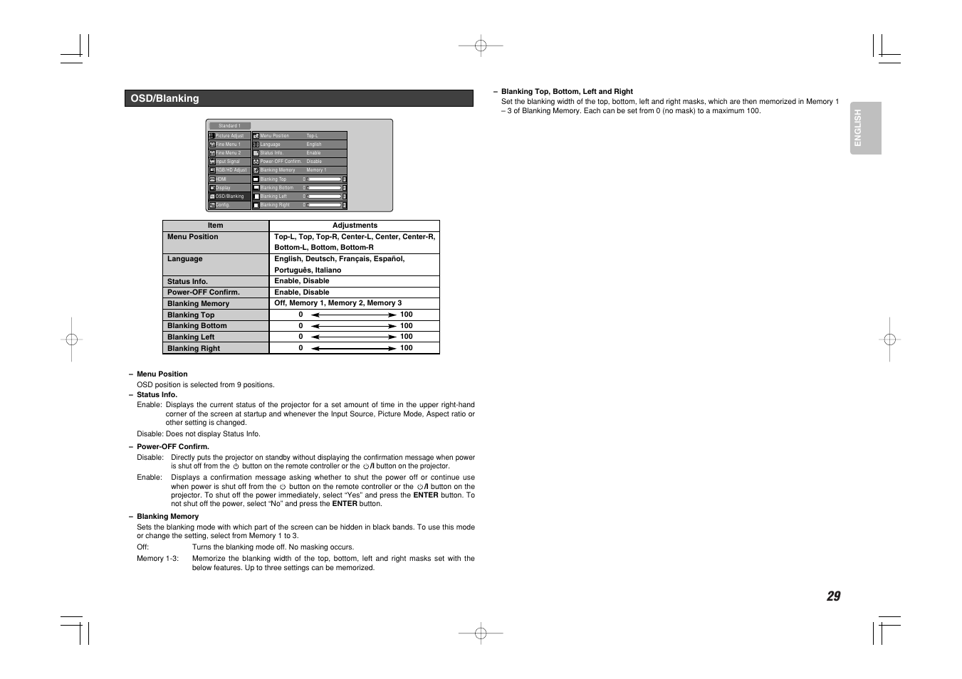 Osd/blanking | Marantz Mrantz DLP Projector VP-11S2 User Manual | Page 37 / 47