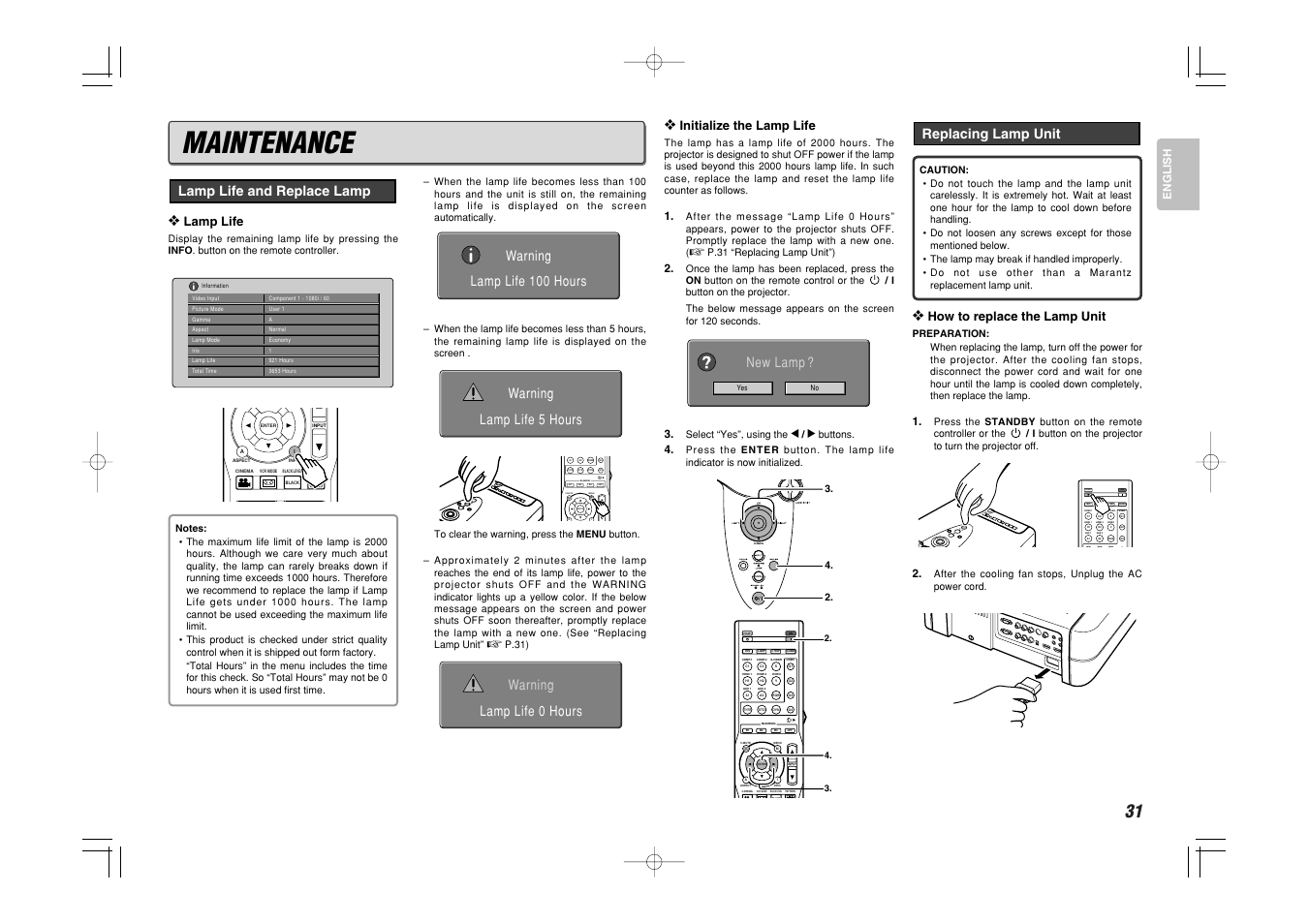 Maintenance | Marantz Mrantz DLP Projector VP-11S2 User Manual | Page 39 / 47