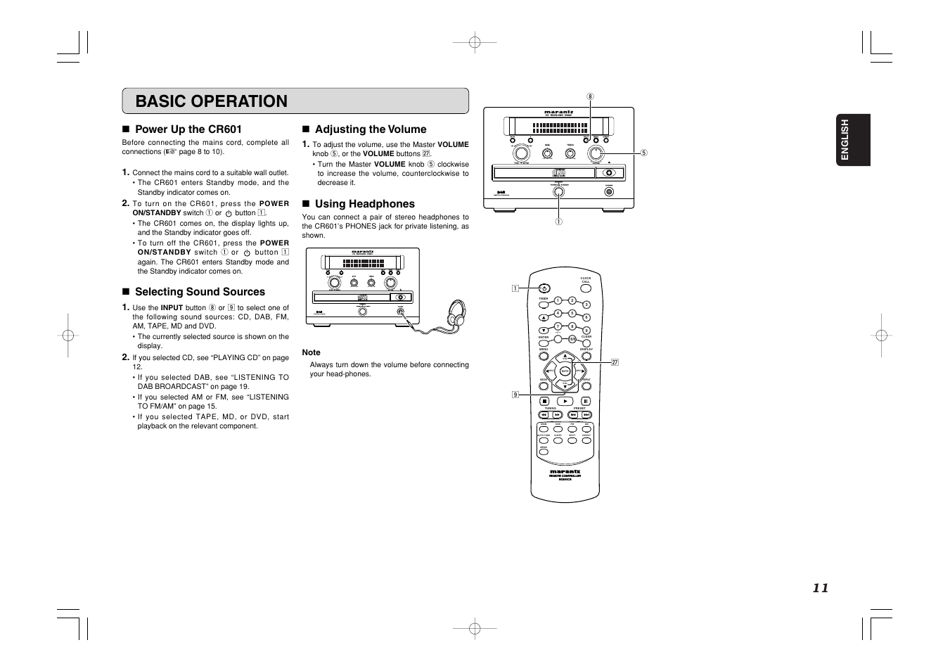 Basic operation, Standby | Marantz CR601 User Manual | Page 15 / 34