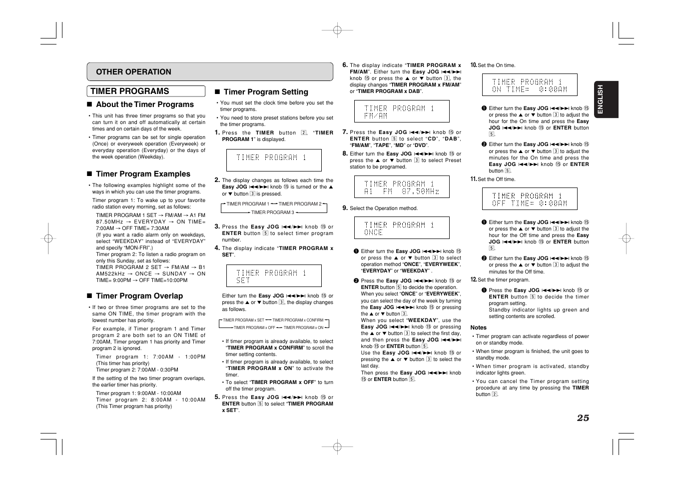 Timer programs, Other operation, 7 about the timer programs | 7 timer program examples, 7 timer program overlap, 7 timer program setting | Marantz CR601 User Manual | Page 29 / 34