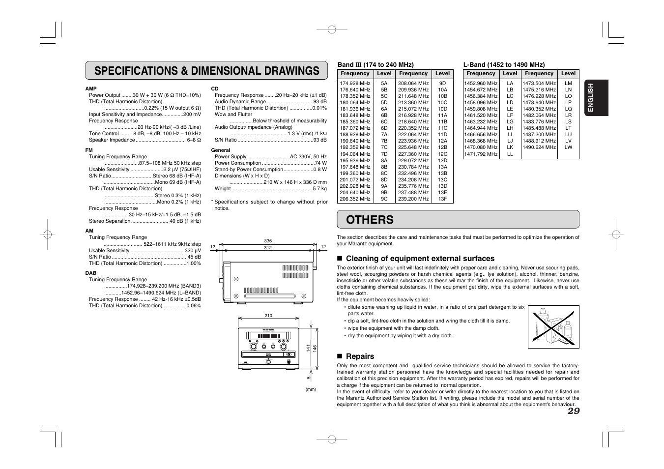 Specifications & dimensional drawings, Others, Standby | Marantz CR601 User Manual | Page 33 / 34