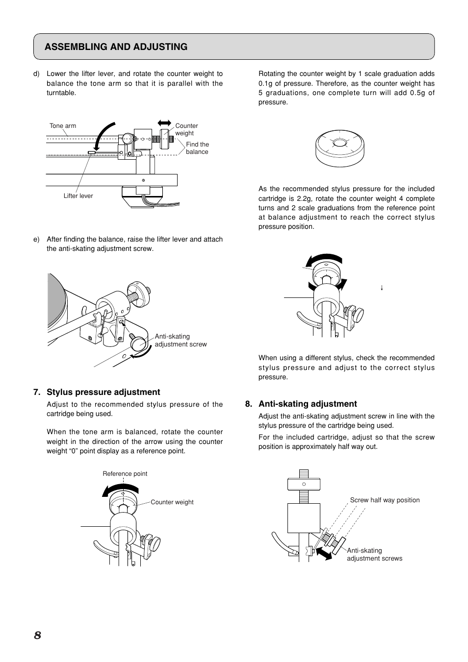 Assembling and adjusting | Marantz TT-15S1 User Manual | Page 12 / 19