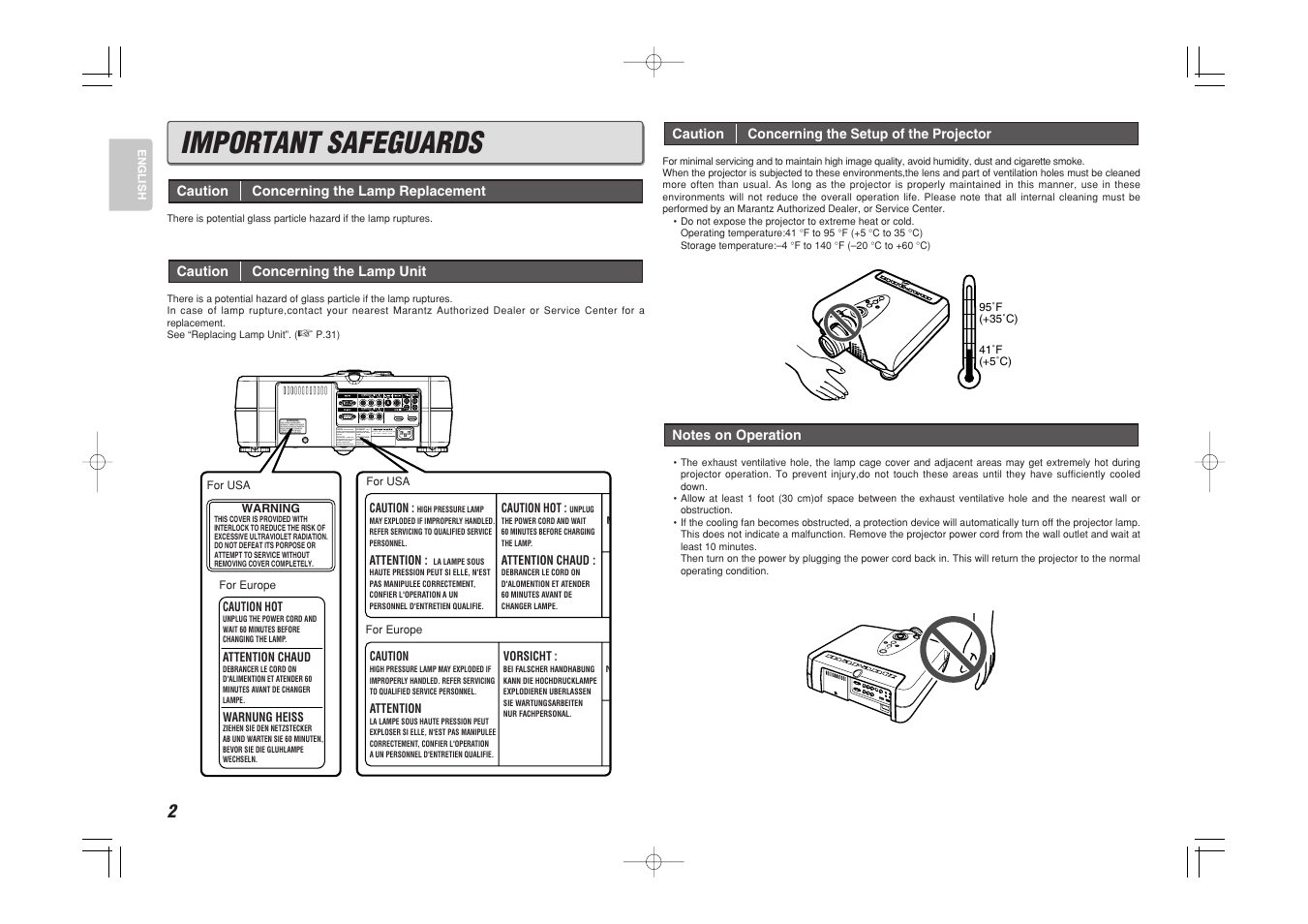 Important safeguards | Marantz VP-15S1 User Manual | Page 10 / 47